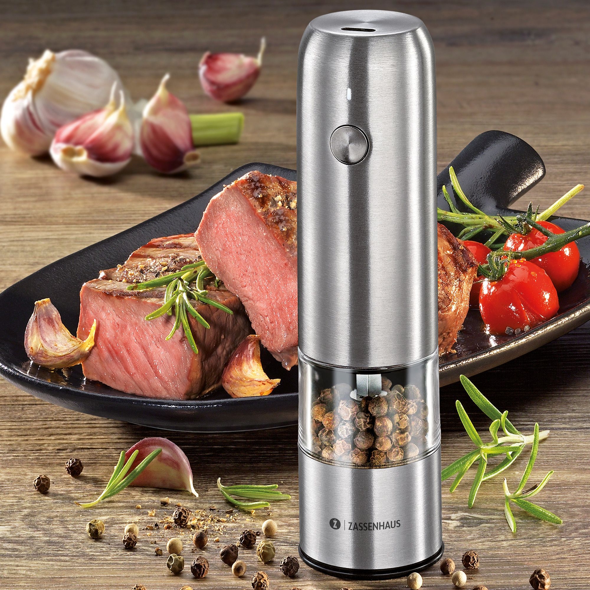 Zassenhaus - Pepper mill KÖLN - electric 14cm stainless steel